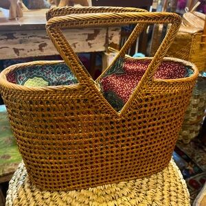 Handwoven Rattan Tote Bag - Brown